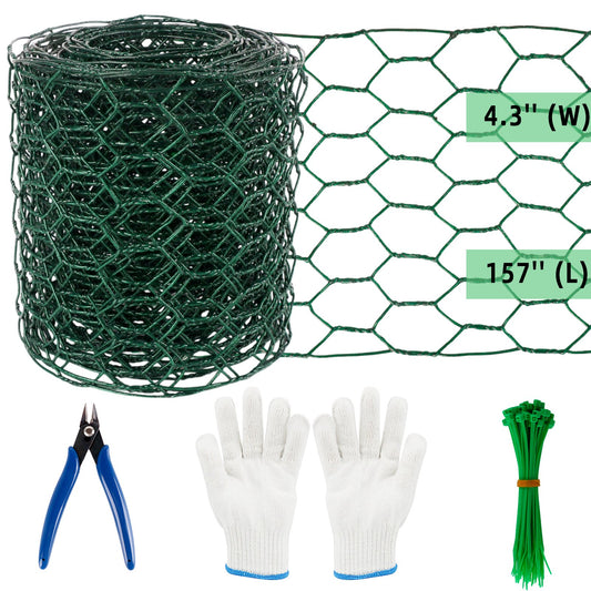 KORALAKIRI Floral Chicken Wire for Craft, 4 x 157 Inch Lightweight Galvanized Hexagonal Chicken Wire Netting, 2mm Thickness Chicken Wire Fence for Garden Poultry, Chicken Wire Mesh with Gloves