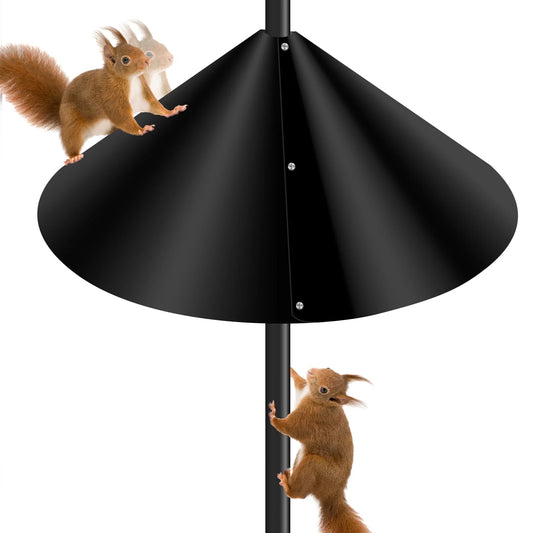 KORALAKIRI Squirrel Baffle for Bird Feeder Pole, Outside Pole Mount Bird House Guard Stopper for Outdoor Shepherd’s Hook, 19 Inch Diameter, Black, 1 Pack