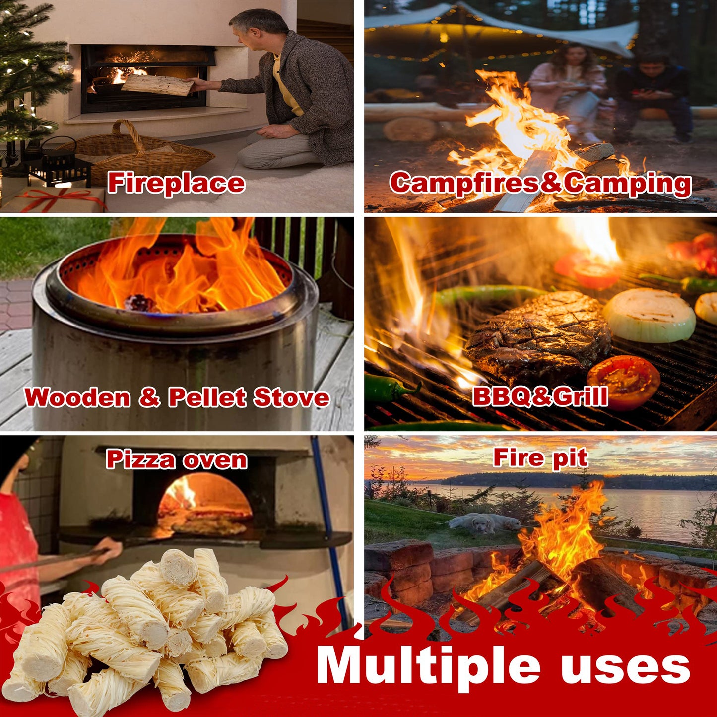 KORALAKIRI Fire Starter 100pcs Natural Charcoal Fire Starters for Outdoor Campfires,Fireplace,Grill, BBQ, Woodstove-Waterproof & Weather-Resistant Firestarter