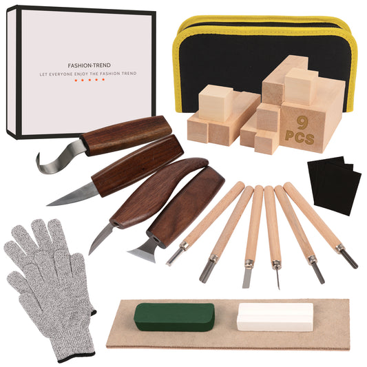 West Bay Wood Carving Kit, 27 Pcs Wood Carving Tools - Complete Whittling Kit with 9 Basswood Blocks 10 Carving Knives, DIY Hobbies for Adults Gifts for Men Women