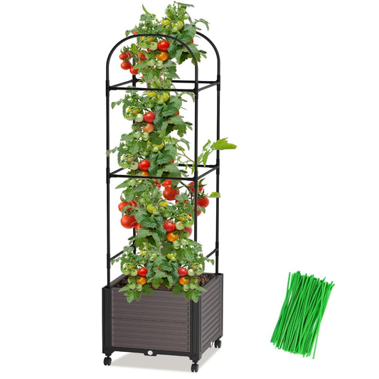 KORALAKIR Planter Trellis, 61" Garden Trellis for Outdoor Plants,Tomato Cage with Trellis for Climbing Plants Vegetable Vine Flowers w/Self-Watering & Wheels