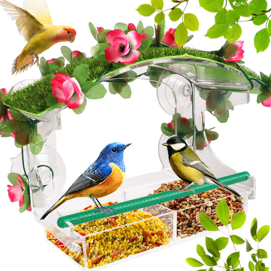 KORALAKIRI Window Bird Feeder - Transparent Acrylic Bird Feeders for Outdoors - Enhanced Suction Cups, Bird Watching for Cats, Easy-to-Clean, Outdoor Birdhouse Feeder