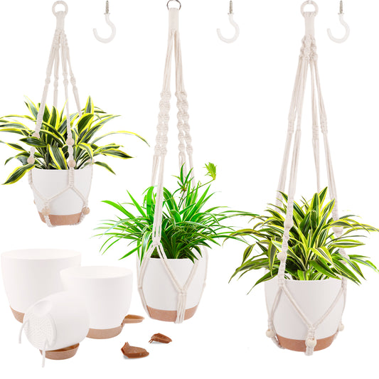 West Bay 3 Set Hanging Planters with Macrame Plant Hangers for Indoor Outdoor Plants Self Watering Pots Hanging Baskets Flower Pot Holders