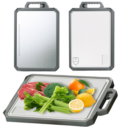 West Bay Stainless Steel Glass Cutting Board - Large 17 x 12 Inch Cutting Board with Handle & Knife Sharpener | Dishwasher Safe Double-Sided Chopping Board, Non-Slip PP Base by West Bay