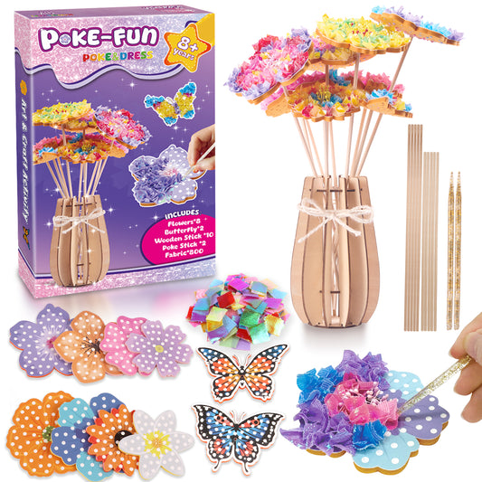 CandWuom Poke Art Flower Bouquet with 8 Flowers & 2 Butterflies, Arts and Crafts for Girls 8-12,Toys for 4 5 6 7 8+ Year Old Girls