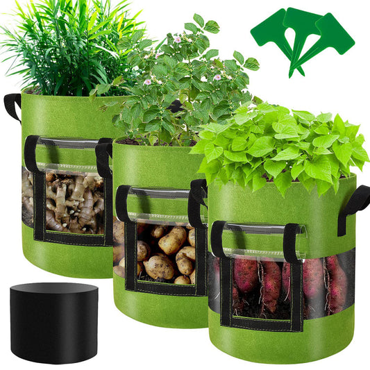 KORALAKIRI 3 Pack Potato Grow Bags 10 Gallon Potato Bag with 360° Visible Window, Planter Bags for Potato,Tomato, Carrot, Onion(Green)