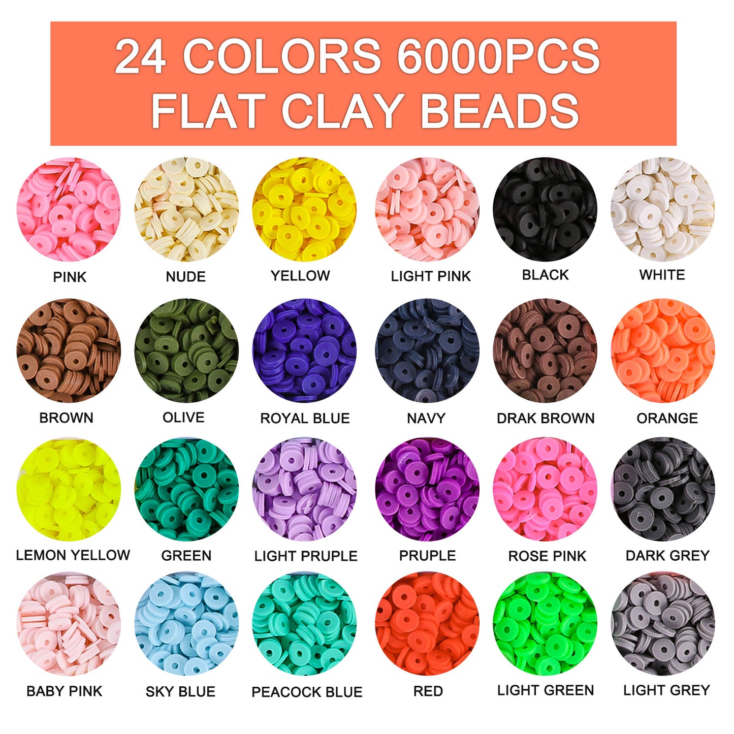 Koralakiri 7360Pcs Flat Clay Beads Kit 24 Colors 6mm, Letter Beads, Smiley Face Beads for DIY Bracelets Necklaces Earrings Jewelry Making Gift for Girls
