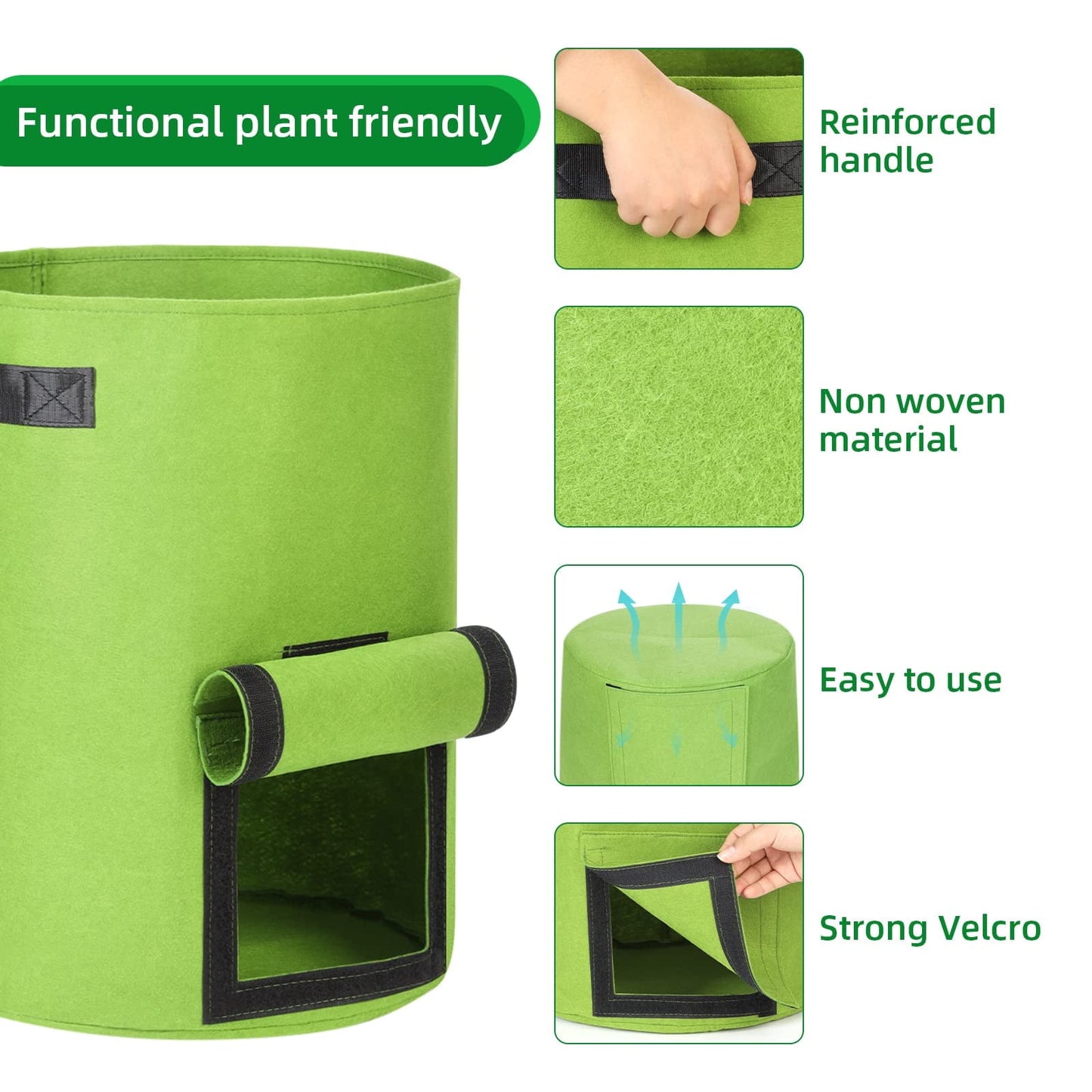 KORALAKIRI 3 Pack Potato Grow Bags 10 Gallon Potato Bag Transparent Window with Durable Handle, Planter Bags for Potato,Tomato, Carrot, Onion