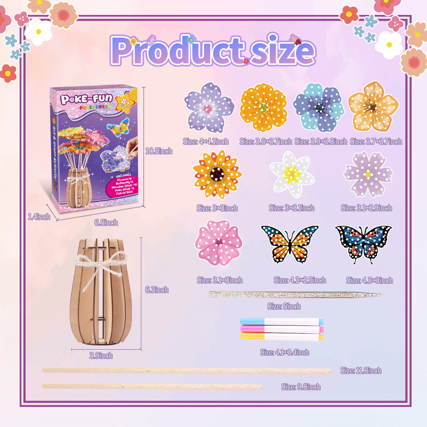 CandWuom Poke Art Flower Bouquet with 8 Flowers & 2 Butterflies, Arts and Crafts for Girls 8-12,Toys for 4 5 6 7 8+ Year Old Girls