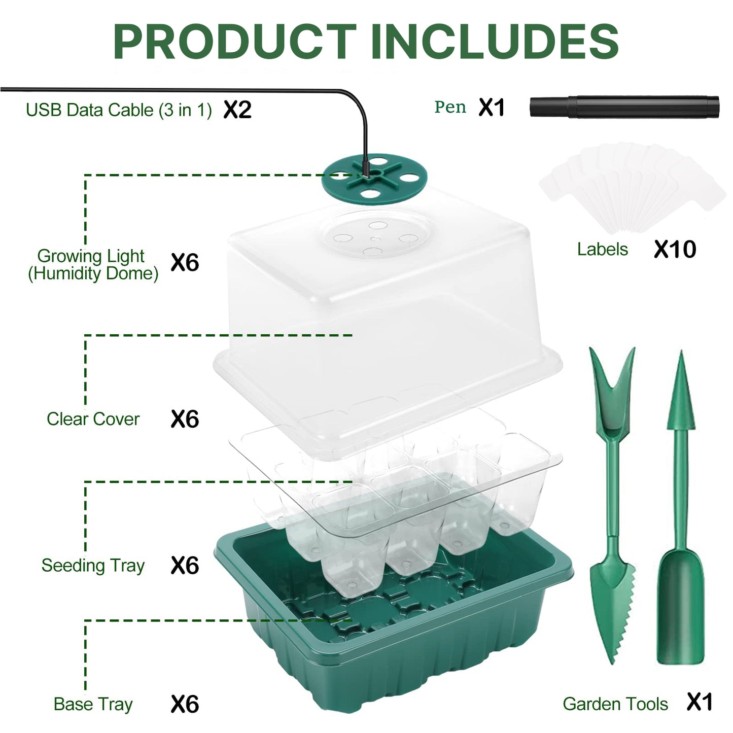 KORALAKIRI 72 Cells Seed Starter Tray with Grow Light, Seed Starter Kit with High Dome, Seed Starting Trays Plant Starter Kit for Seeds Growing