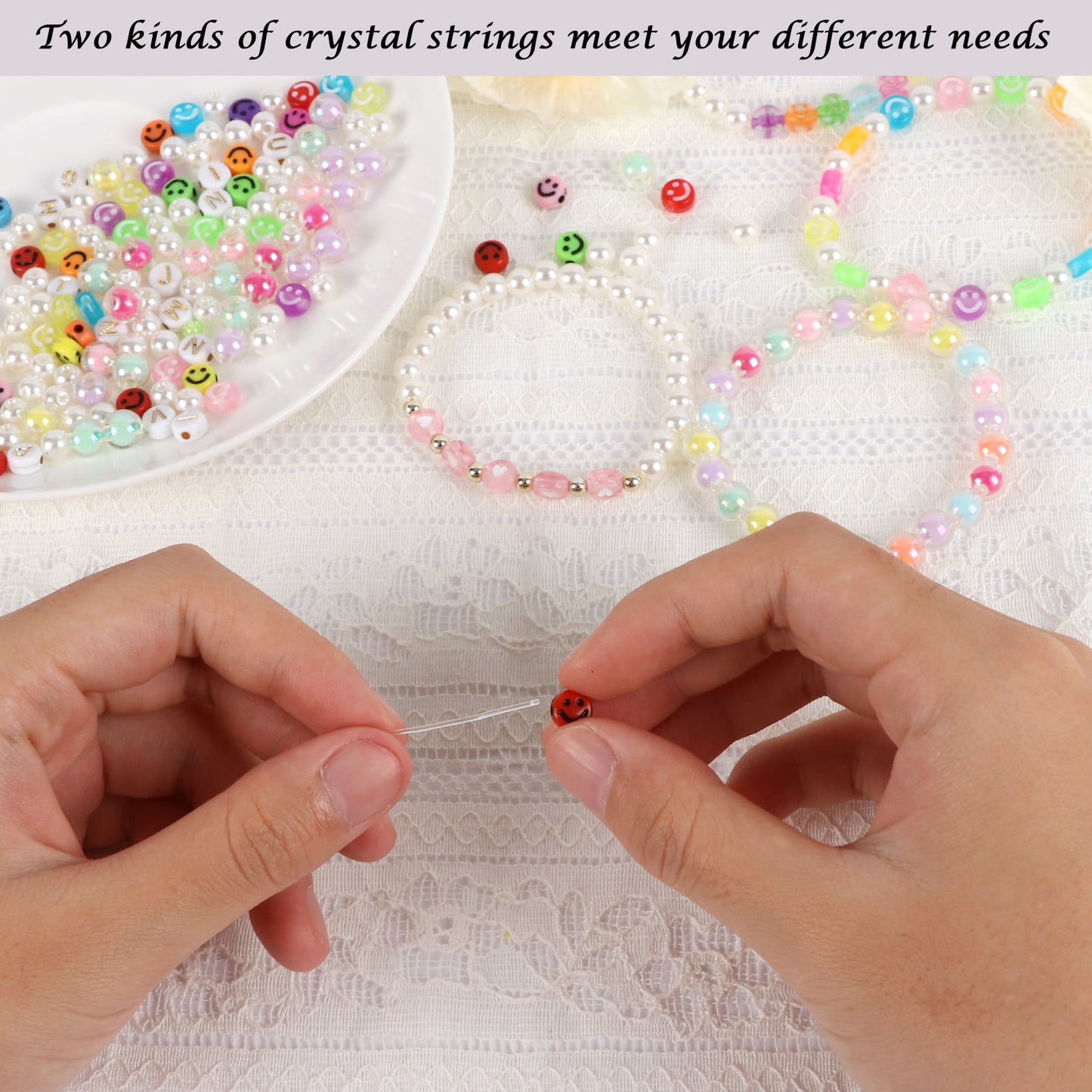 Koralakiri Arts and Crafts Beads for Girls Bracelet Making Kit, Pearl Beads & Letter Beads & Smiley Face Beads for Kids Ages 8-12 Jewelry Making Kit