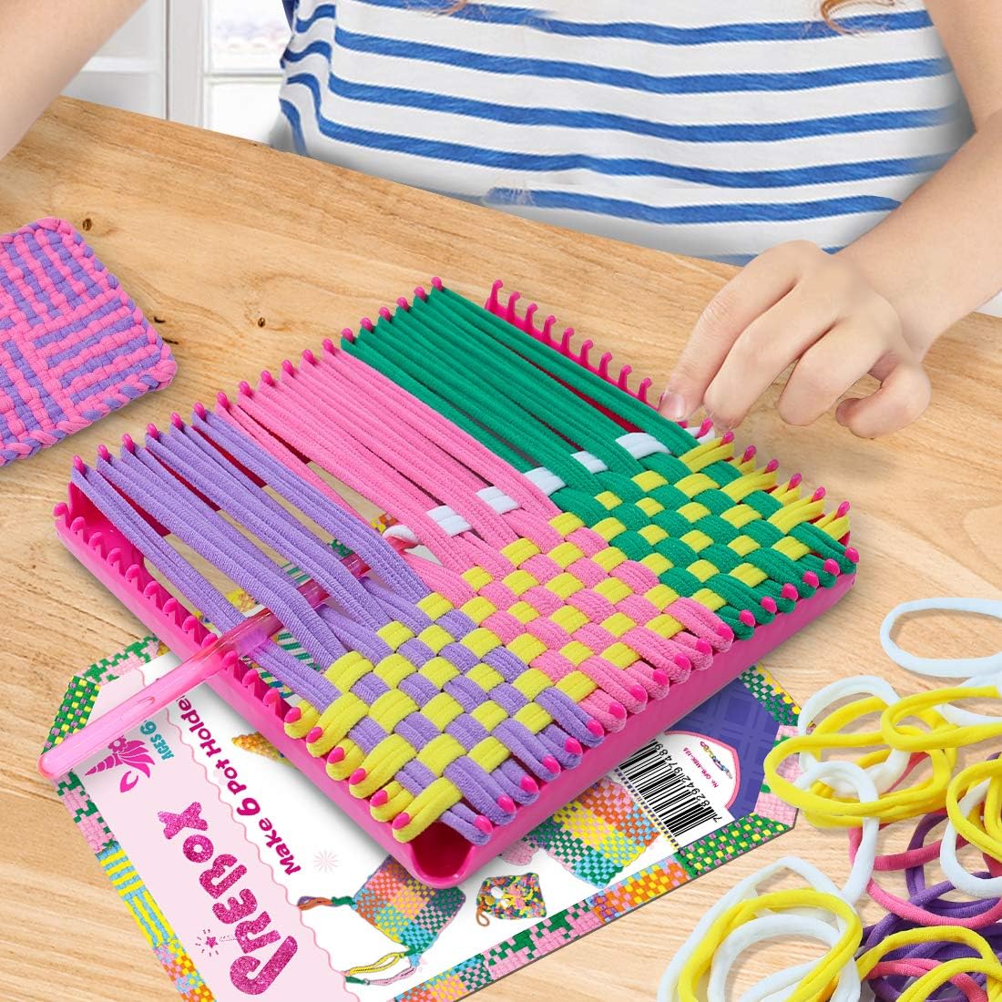 CandWuom Weaving Loom Kit Toys for Kids, Potholder Loops Crafts for Girls Ages 6 7 8 9 10 11 12, 7" Pot Holder Loom Knitting Kits and Gifts for Kids and Beginners