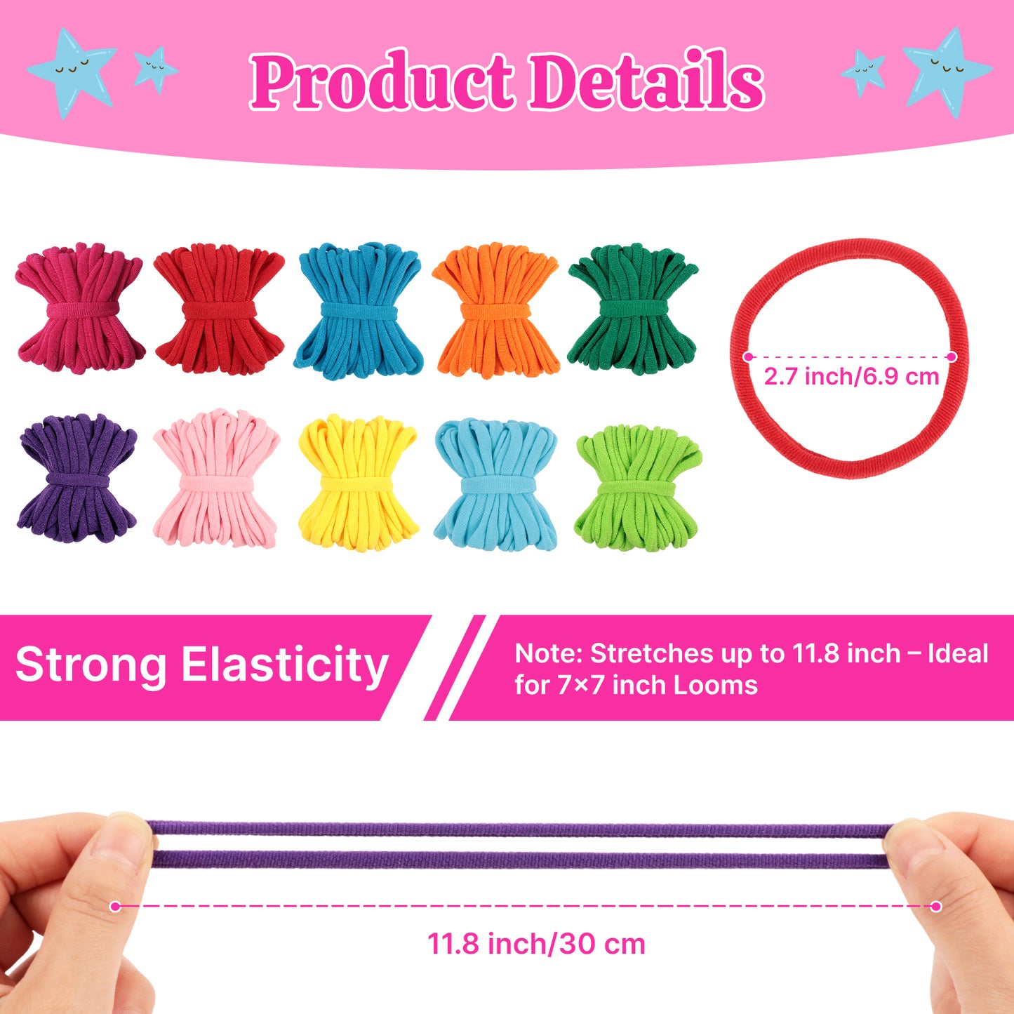 CandWuom Weaving Loom Loop Refills,7 Inch 800 Pcs Loom Refill Loops in 10 Vibrant Colors, Potholder Loops, Craft for Kids and Adults Flexible Potholder Rainbow Knitting