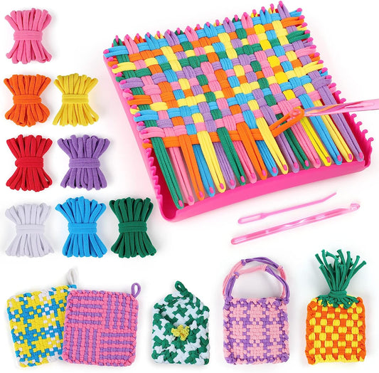 CandWuom Weaving Loom Kit Toys for Kids, Potholder Loops Crafts for Girls Ages 6 7 8 9 10 11 12, 7" Pot Holder Loom Knitting Kits and Gifts for Kids and Beginners