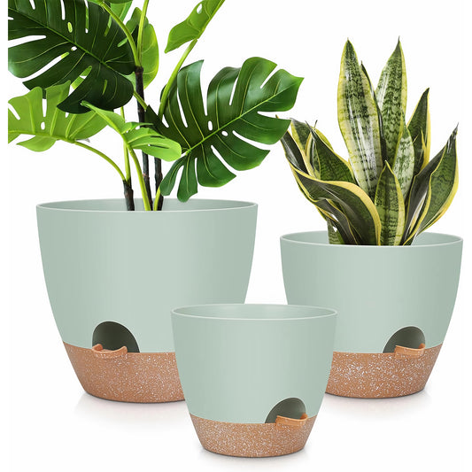 West Bay 12" 10" 9" Large Self Watering Plant Pots, 3 Pack Flower Pots Planters with Multi Mesh Drainage Holes for Indoor Outdoor Garden Plants and Flowers (Green)