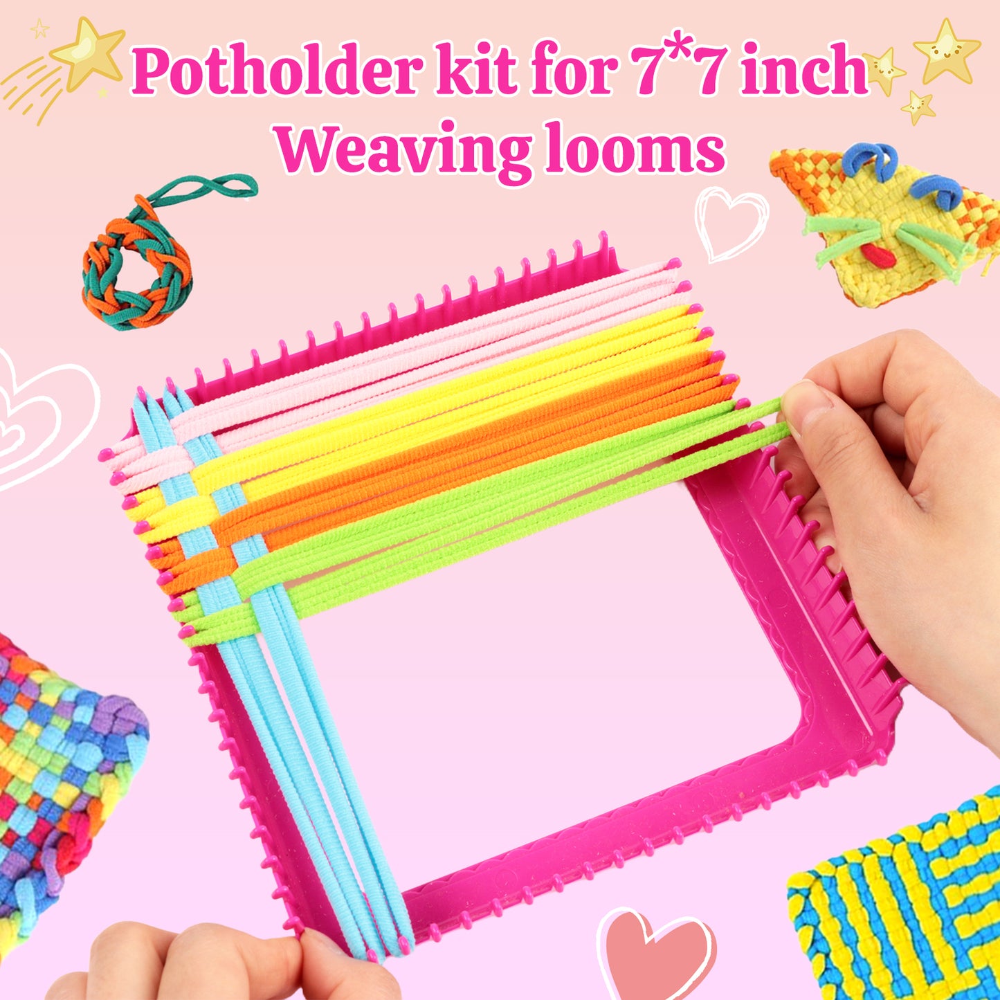 CandWuom Weaving Loom Loop Refills,7 Inch 800 Pcs Loom Refill Loops in 10 Vibrant Colors, Potholder Loops, Craft for Kids and Adults Flexible Potholder Rainbow Knitting