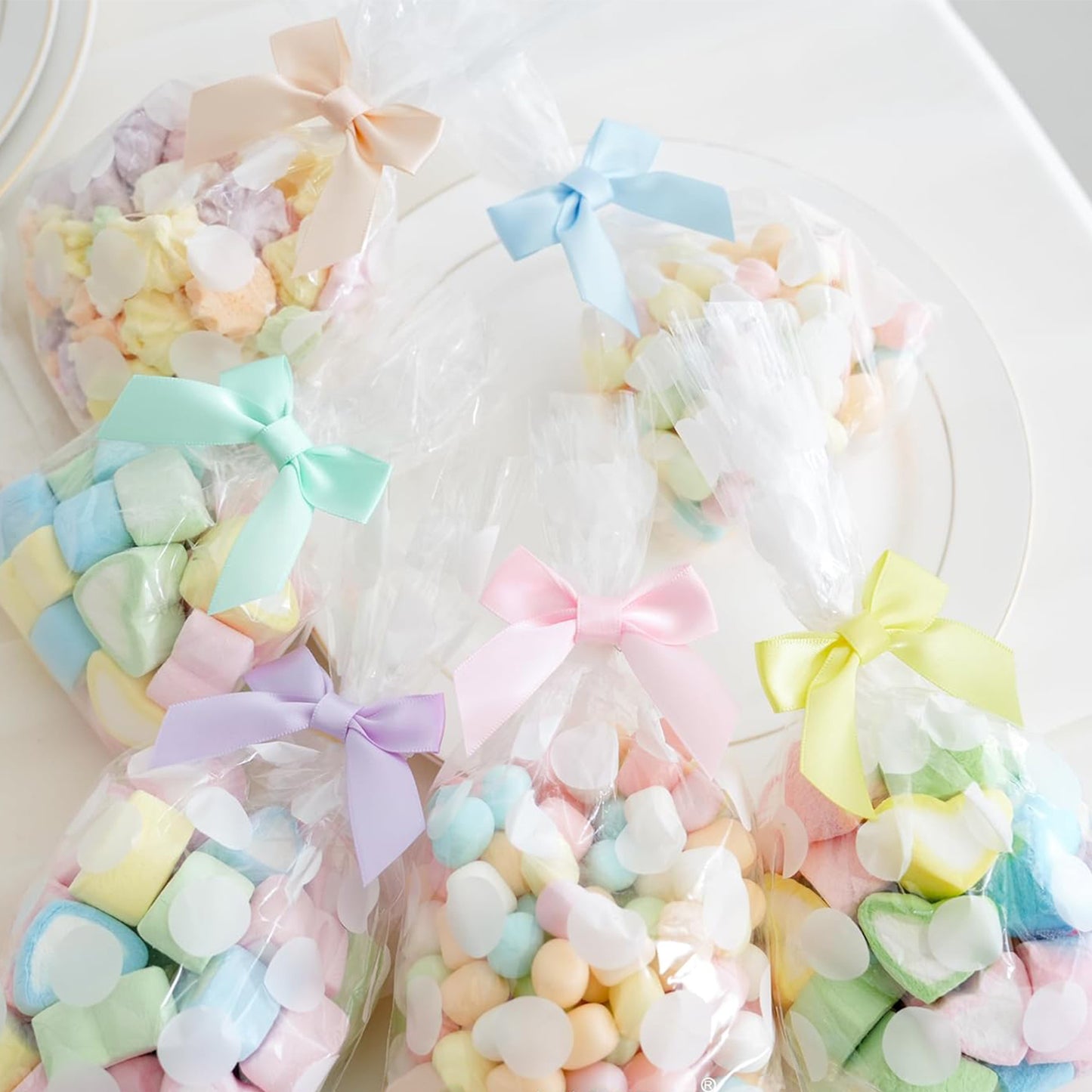CandWuom 60 Pcs Pastel Satin Ribbon Bows 2.75 inch Self Adhesive Satin Bows for Gift Wrapping Premade Satin Bows with Double-Sided Tape