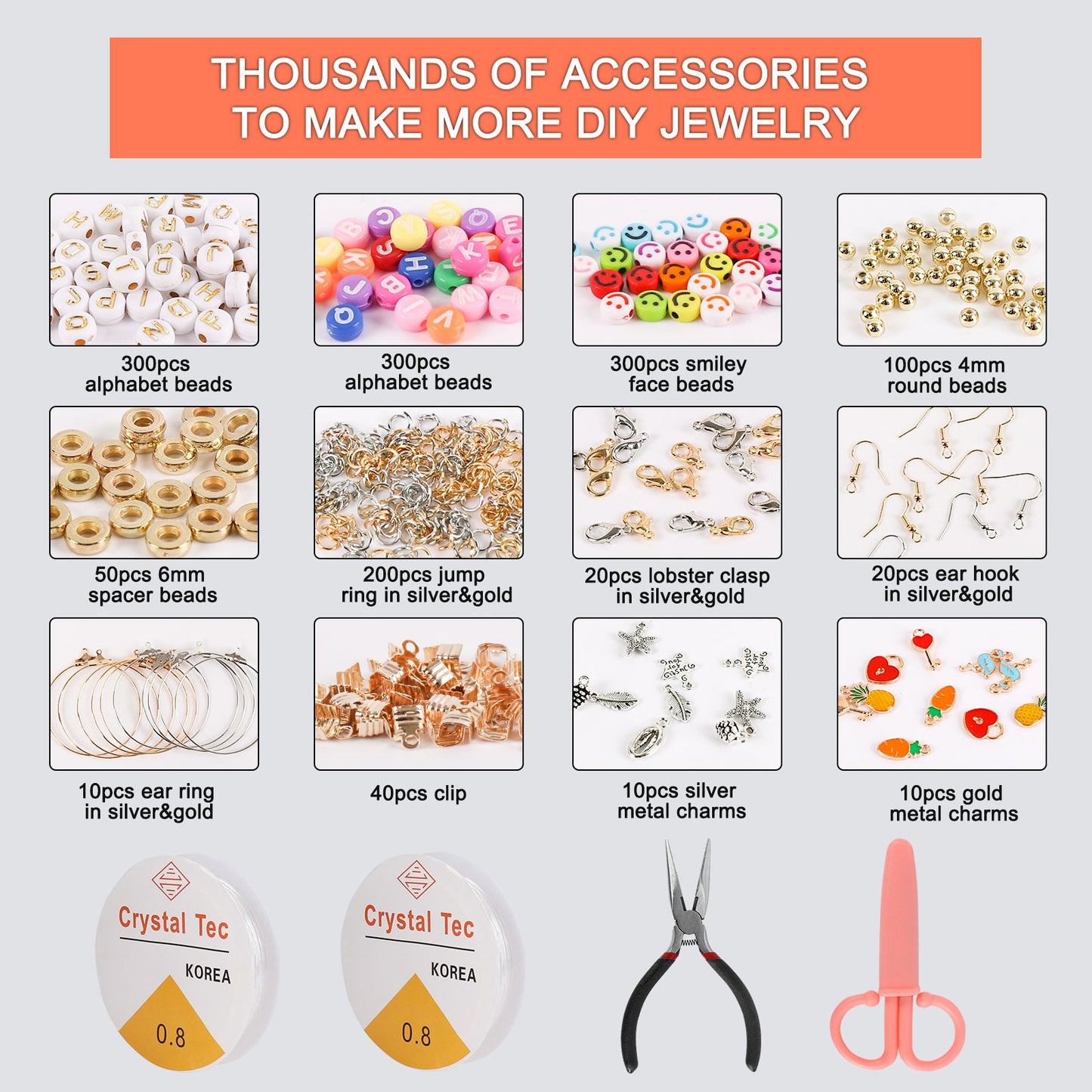 Koralakiri 7360Pcs Flat Clay Beads Kit 24 Colors 6mm, Letter Beads, Smiley Face Beads for DIY Bracelets Necklaces Earrings Jewelry Making Gift for Girls