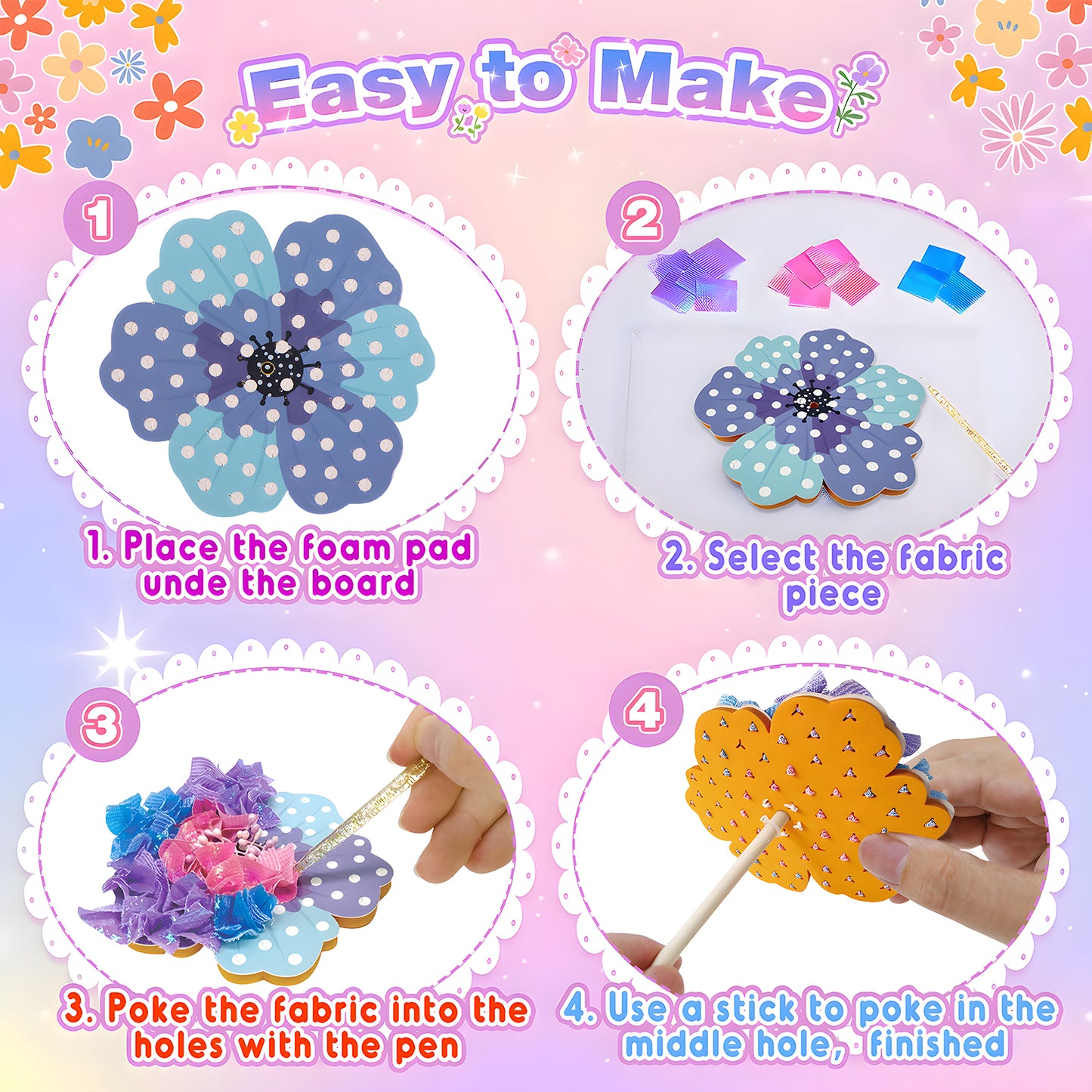 CandWuom Poke Art Flower Bouquet with 8 Flowers & 2 Butterflies, Arts and Crafts for Girls 8-12,Toys for 4 5 6 7 8+ Year Old Girls