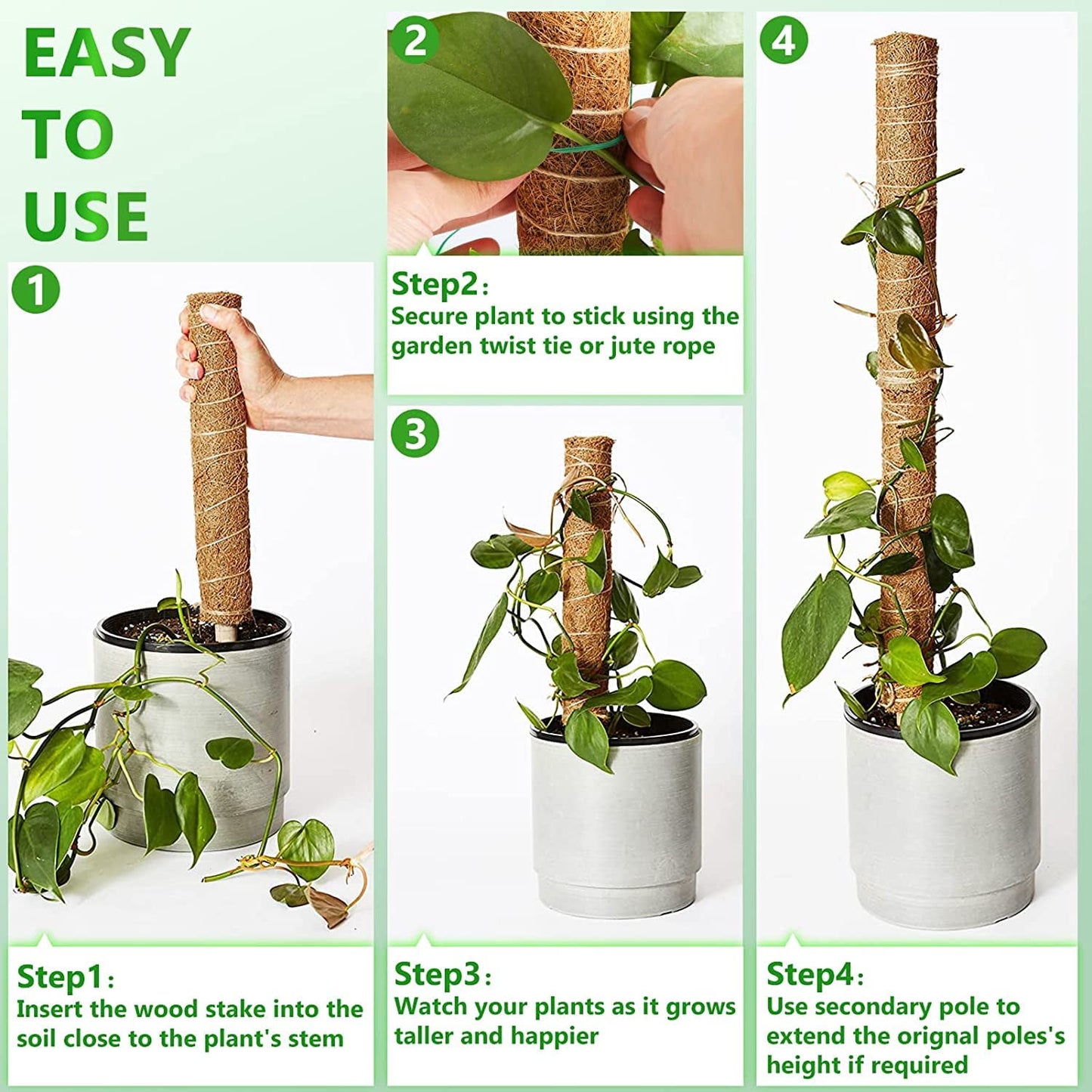 KORALAKIRI 16.5 in H Moss Pole Plant Stakes for Indoor Climbing Plants, with 11.8 in Stakes (6 Pack)