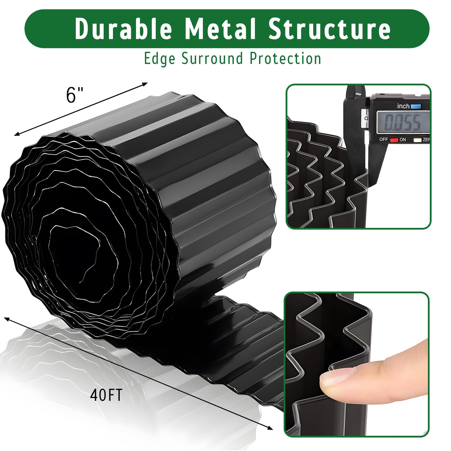 6 inch × 40 feet Corrugated Metal Garden Edging, Black Landscape Edging Border, Flexible & Rust-Resistant, Easy to Install for DIY Lawn, Flower Bed, Gardens Fence