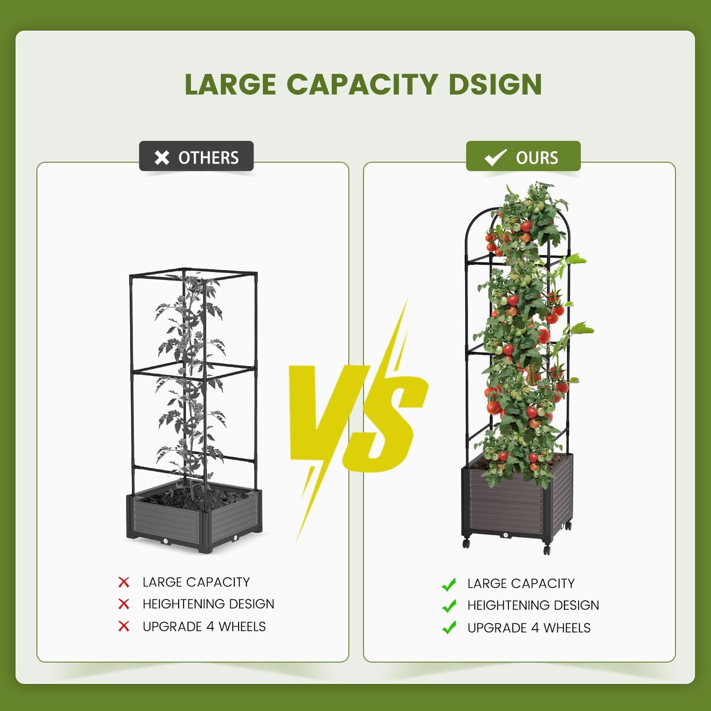 KORALAKIR Planter Trellis, 61" Garden Trellis for Outdoor Plants,Tomato Cage with Trellis for Climbing Plants Vegetable Vine Flowers w/Self-Watering & Wheels