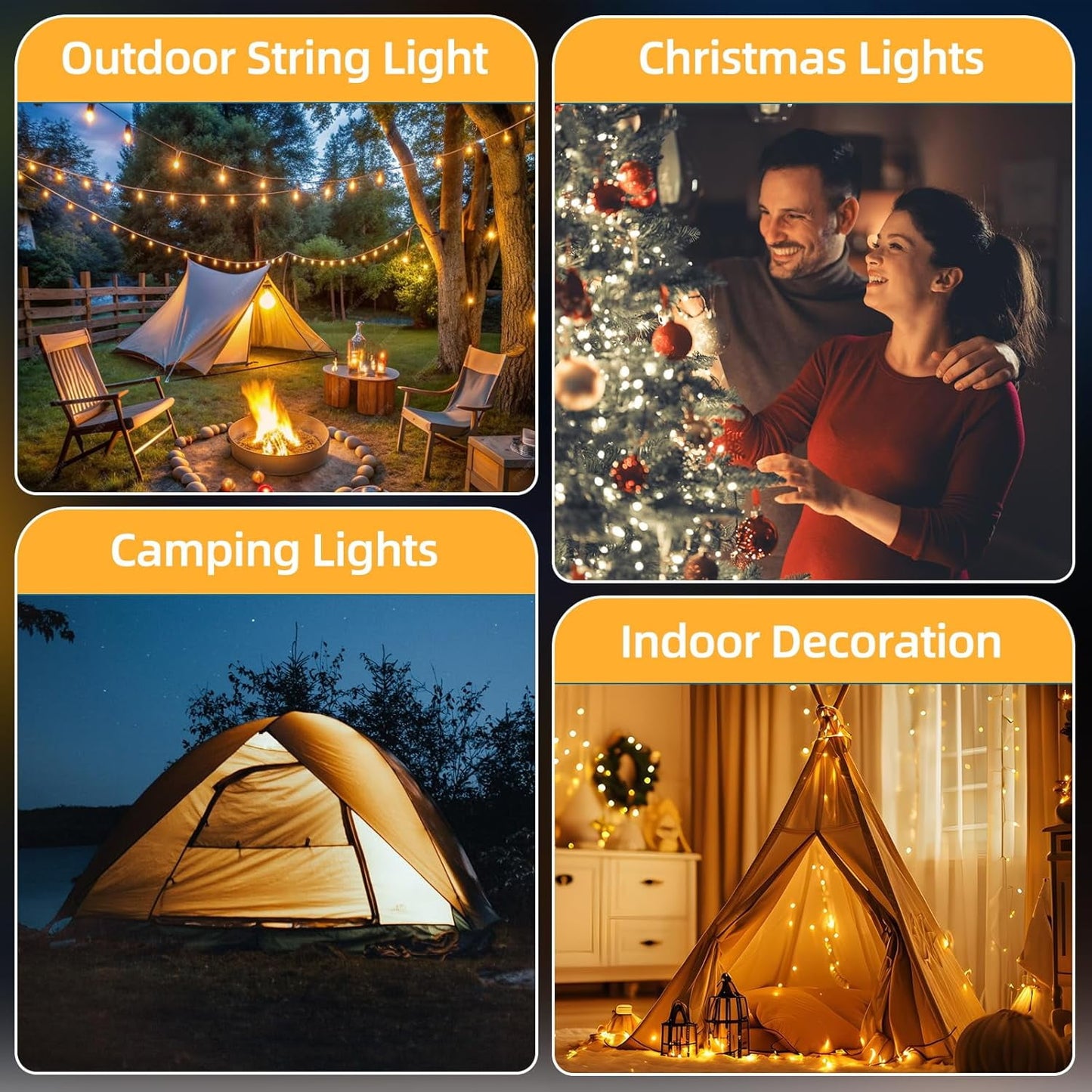 CandWuom Camping Lights, Outdoor Camping String Lights with 9 Lighting Modes, 32.8FT USB Rechargeable with Remote Control, IPX4 Waterproof Portable Warm Lights for Tent, Yard, Hiking & Decoration