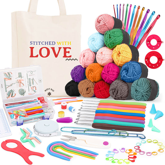 West Bay Crochet Kit for Beginners Adults Learn to Crochet Set, Crocheting Kit, 1500 Yards Crochet Yarn, Crochet Hook Set, Crochet Accessories and Supplies
