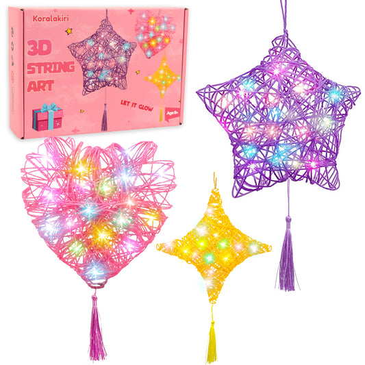 Koralakiri 3D String Arts Crafts for Girls Ages 8-12, Heart Star Diamond Lantern Toys for Girls 6 7 8 9 10 11 12 Years Old Birthday Gifts