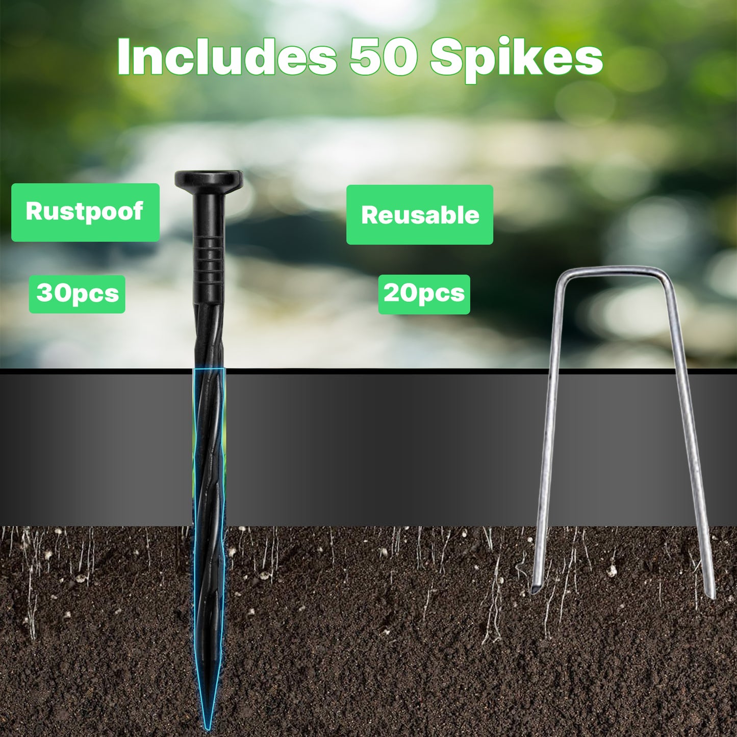 KORALAKIRI Landscape Edging Kit, 40ft Garden Edging Border 2 Inch Tall with 50 Pcs Spikes, Edging for Landscaping, Garden, Black