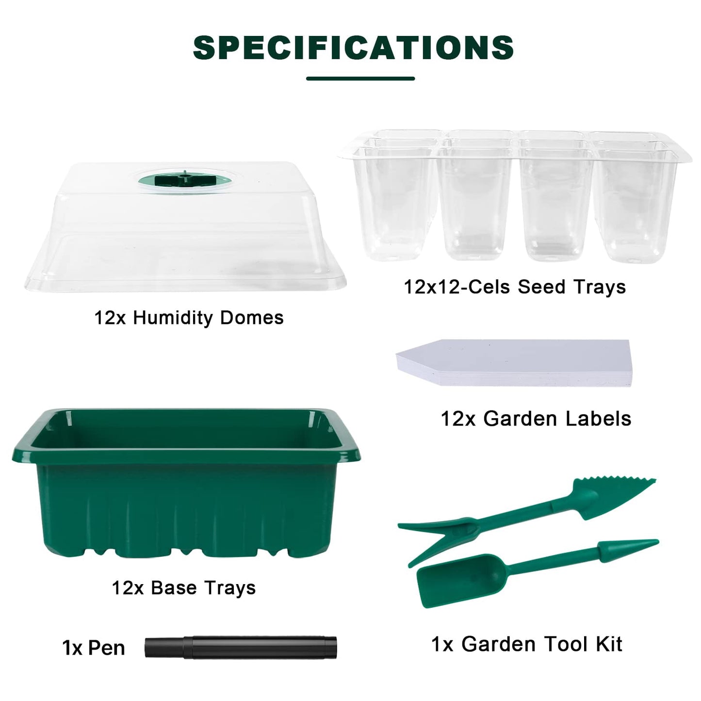 KORALAKIRI 12 Packs Seed Starter Trays (144 Cells), Seed Start Kit with Humidity Dome, Seed Starting Trays Plant Starter and Base Mini Greenhouse