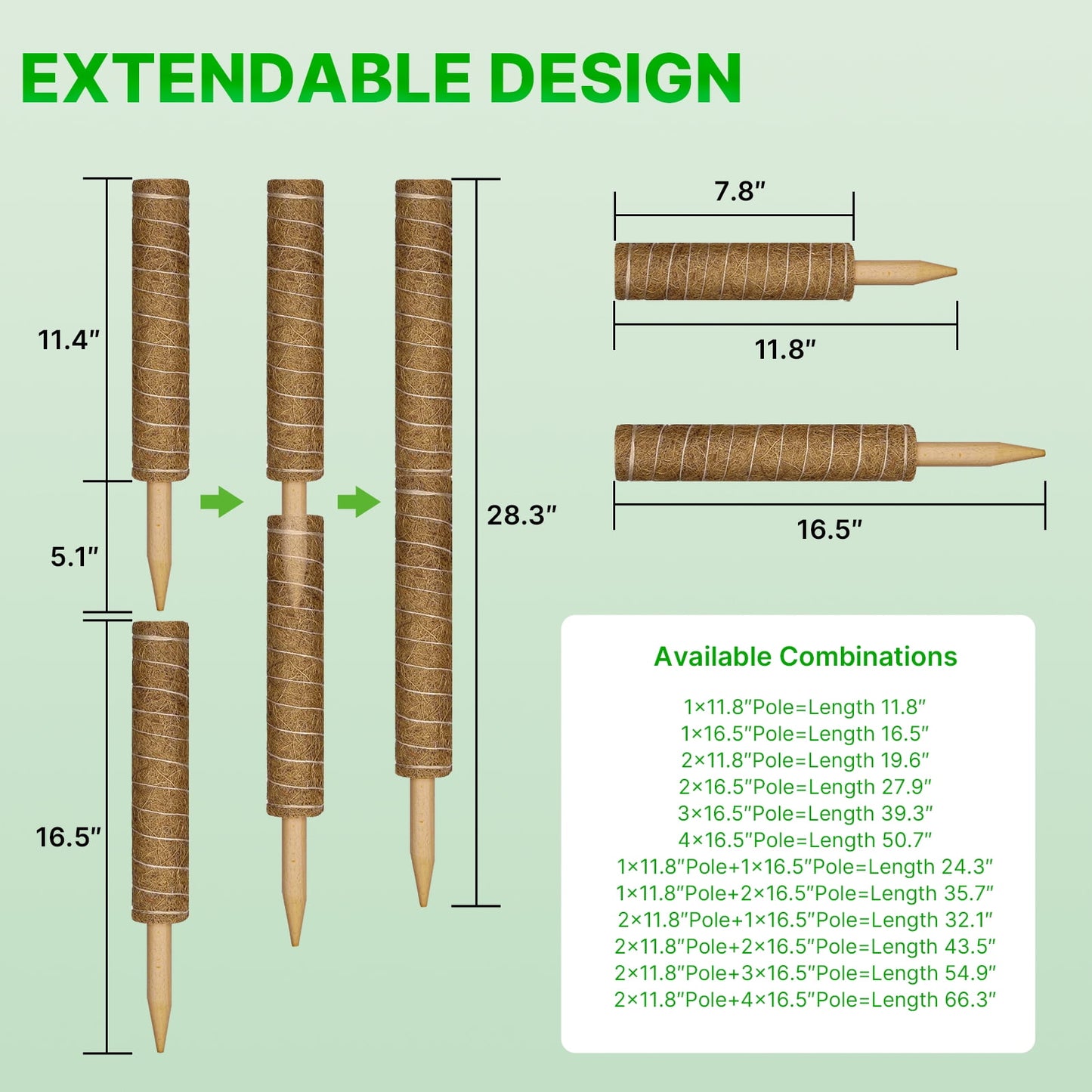 KORALAKIRI 16.5 in H Moss Pole Plant Stakes for Indoor Climbing Plants, with 11.8 in Stakes (6 Pack)