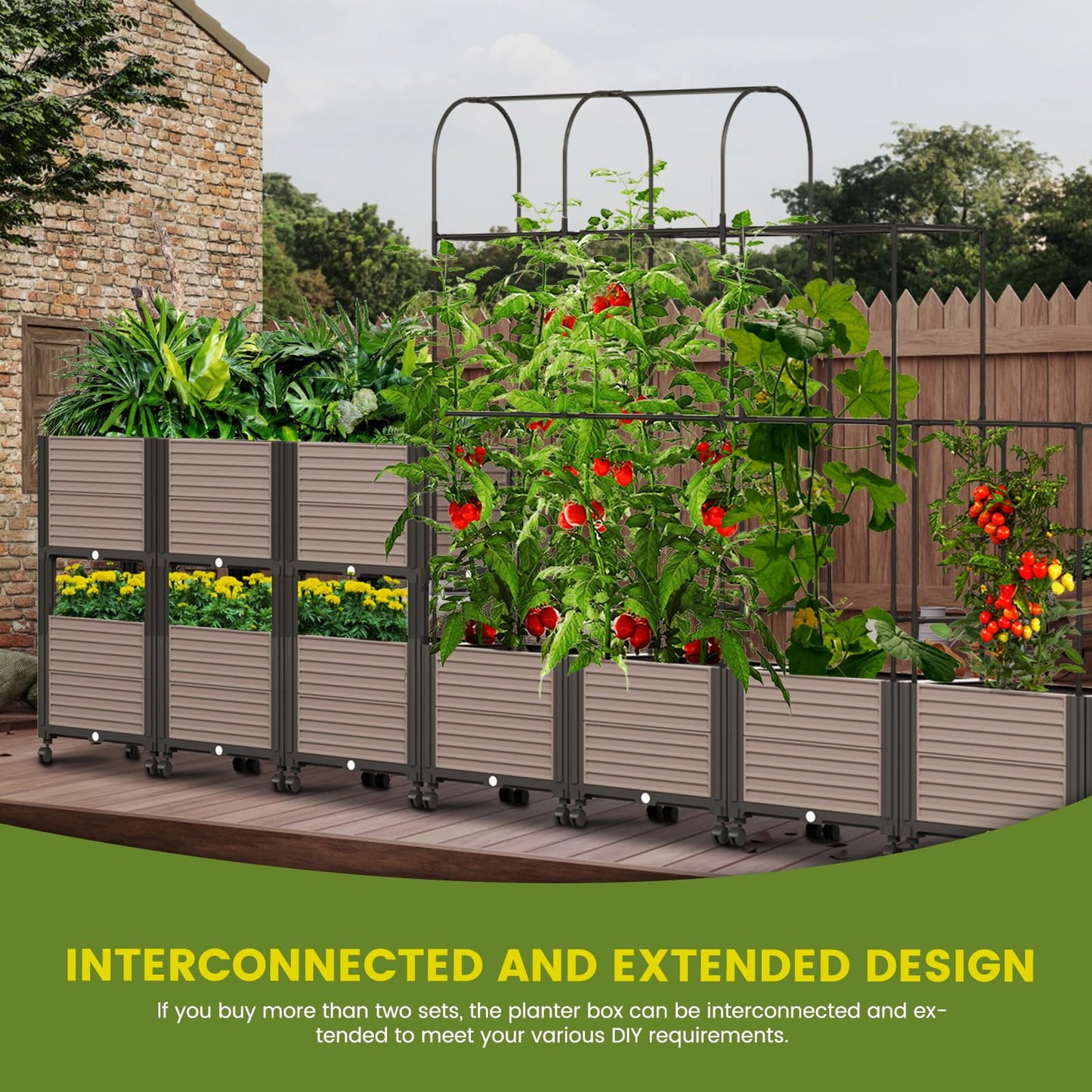 KORALAKIR Planter Trellis, 61" Garden Trellis for Outdoor Plants,Tomato Cage with Trellis for Climbing Plants Vegetable Vine Flowers w/Self-Watering & Wheels