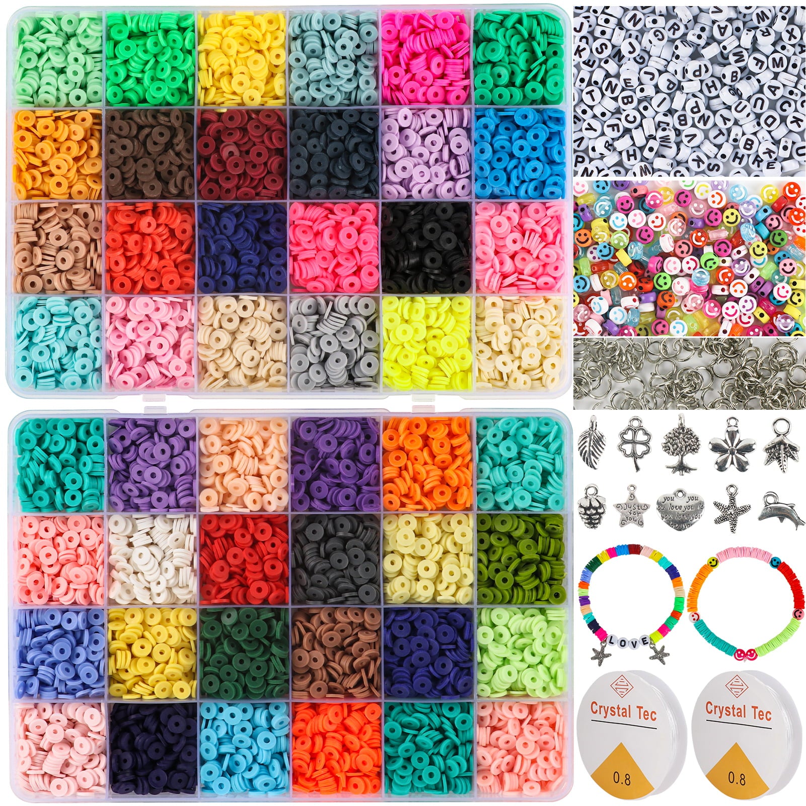 CandWuom 12000Pcs Flat Polymer Clay Beads Kit 48 Colors,6mm Heishi Beads for Bracelets Necklaces Jewelry Making Gifts for Girls Ages 6-12