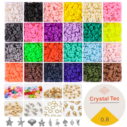 Koralakiri 24 Colors Clay Beads for Bracelet Making Kit for Girls 8-12 Gifts, Polymer Heishi Beads, Letter Beads for Girls Jewelry Making Crafts