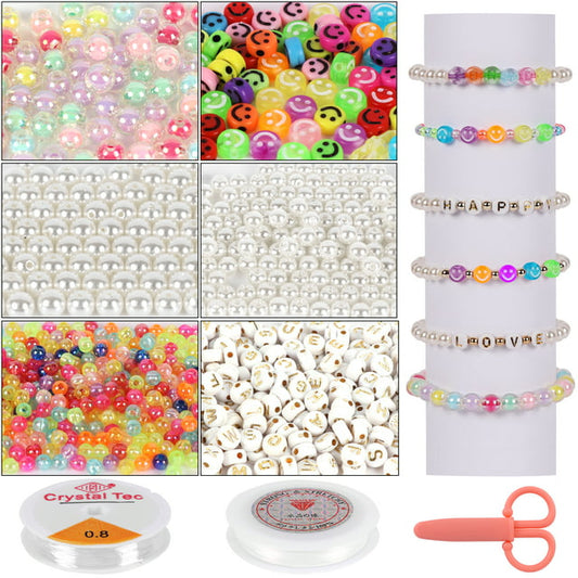 Koralakiri Arts and Crafts Beads for Girls Bracelet Making Kit, Pearl Beads & Letter Beads & Smiley Face Beads for Kids Ages 8-12 Jewelry Making Kit