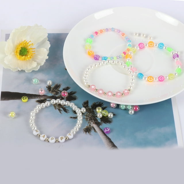 Koralakiri Arts and Crafts Beads for Girls Bracelet Making Kit, Pearl Beads & Letter Beads & Smiley Face Beads for Kids Ages 8-12 Jewelry Making Kit