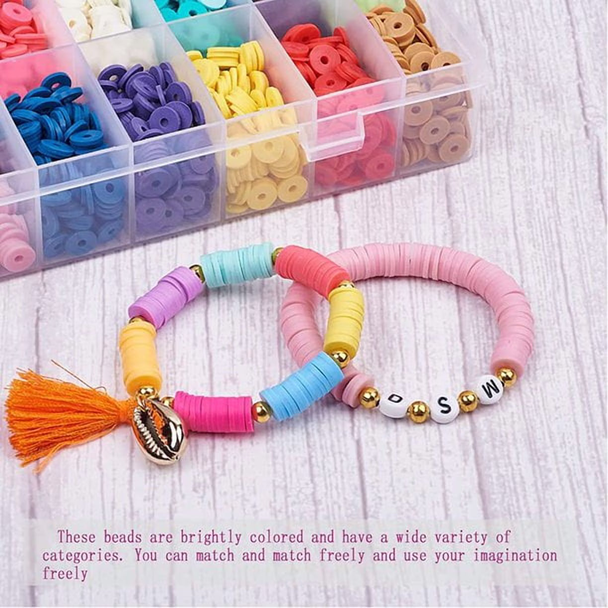West Bay 24 Colors Clay Beads for Bracelet Making Kit for Girls 8-12, Flat Polymer Heishi Beads Set, Letter Beads for Girls Jewelry Making Crafts