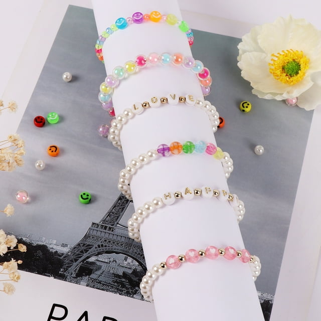 Koralakiri Arts and Crafts Beads for Girls Bracelet Making Kit, Pearl Beads & Letter Beads & Smiley Face Beads for Kids Ages 8-12 Jewelry Making Kit