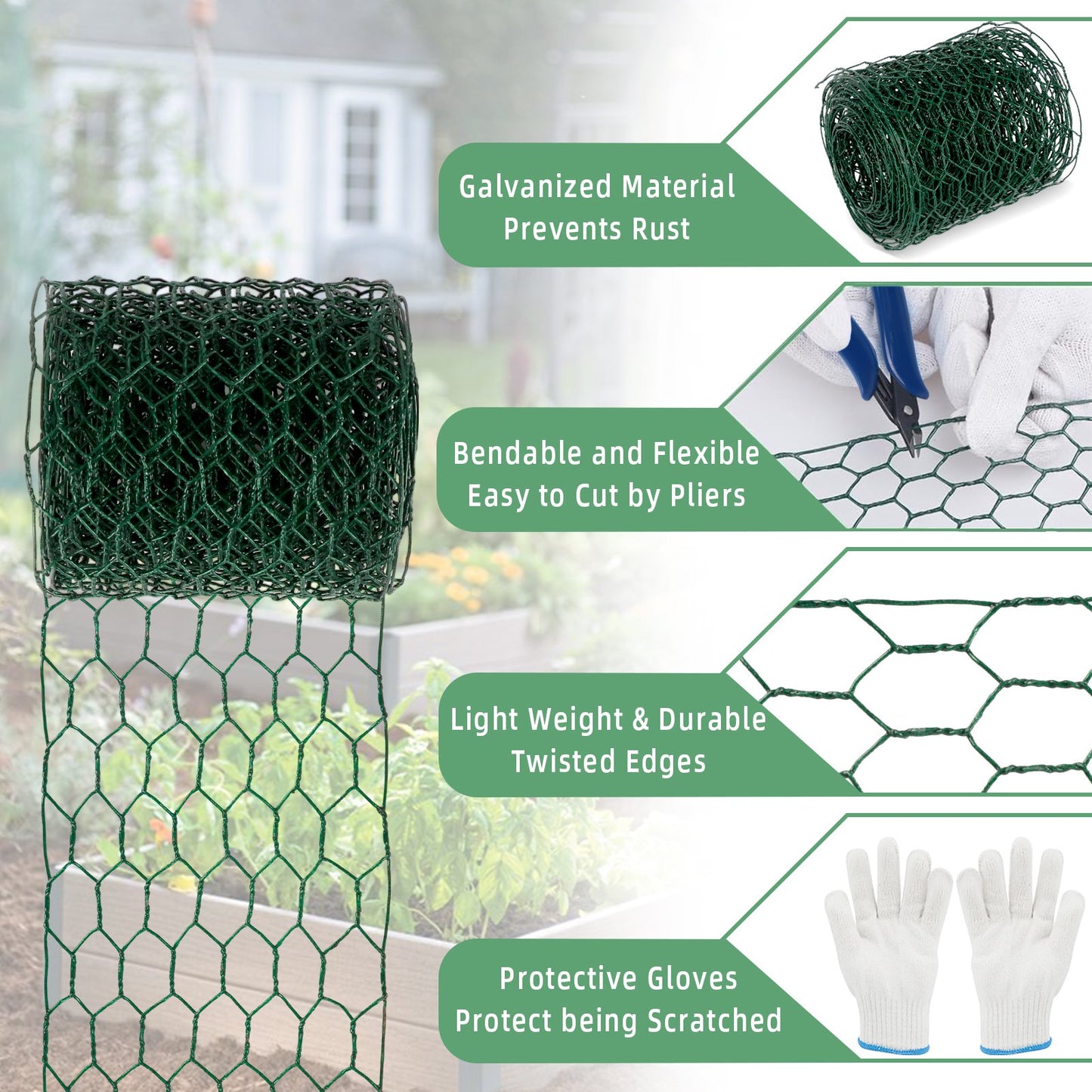 KORALAKIRI Floral Chicken Wire for Craft, 4 x 157 Inch Lightweight Galvanized Hexagonal Chicken Wire Netting, 2mm Thickness Chicken Wire Fence for Garden Poultry, Chicken Wire Mesh with Gloves