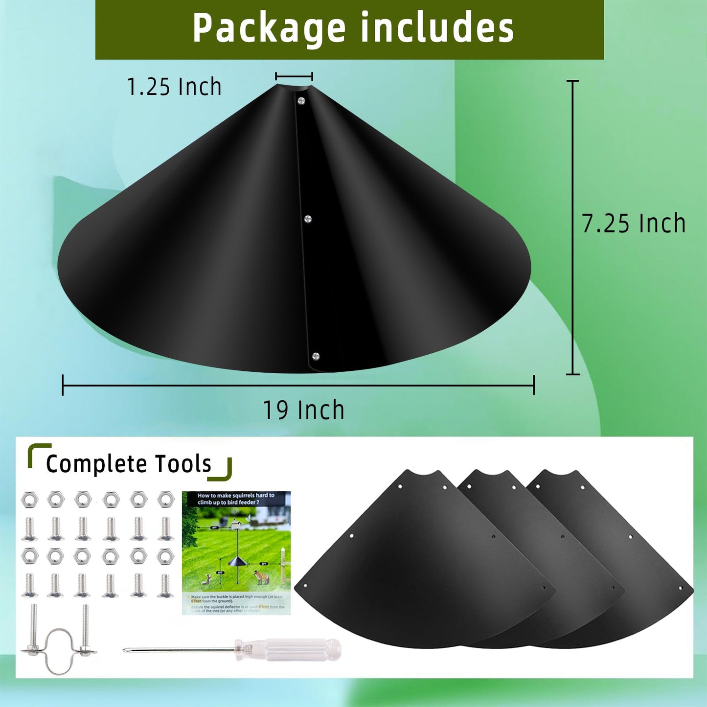 KORALAKIRI Squirrel Baffle for Bird Feeder Pole, Outside Pole Mount Bird House Guard Stopper for Outdoor Shepherd’s Hook, 19 Inch Diameter, Black, 1 Pack