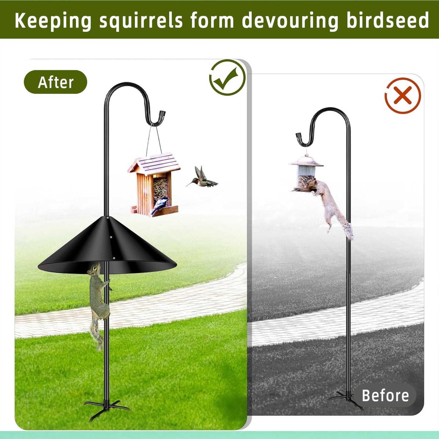 KORALAKIRI Squirrel Baffle for Bird Feeder Pole, Outside Pole Mount Bird House Guard Stopper for Outdoor Shepherd’s Hook, 19 Inch Diameter, Black, 1 Pack