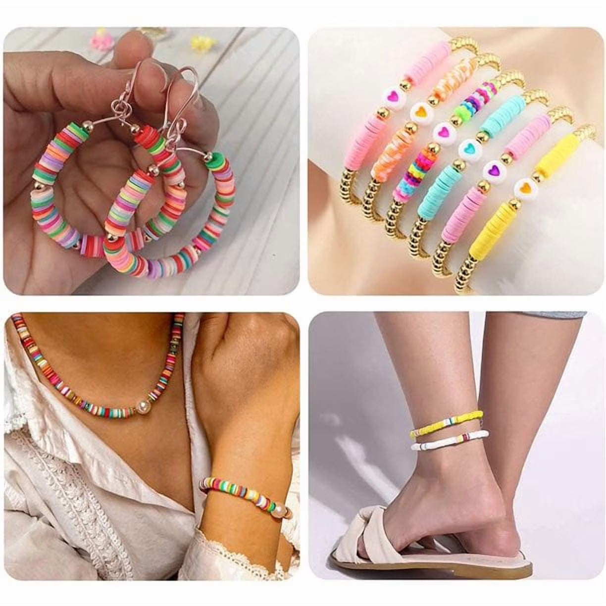 West Bay 24 Colors Clay Beads for Bracelet Making Kit for Girls 8-12, Flat Polymer Heishi Beads Set, Letter Beads for Girls Jewelry Making Crafts