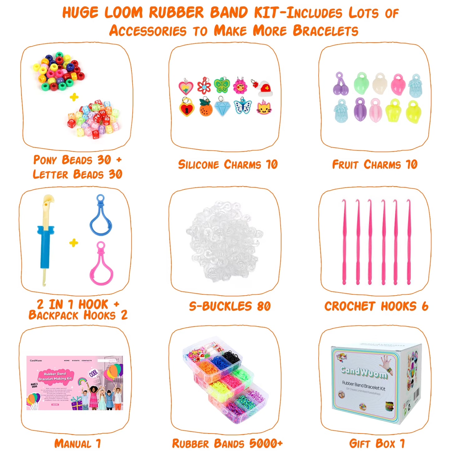 CandWuom 5000+ Rubber Bracelet Making Kit for Kids, Refill Loom Set, Friendship Bracelets Kits, Birthday Gift for Girls Ages 6+