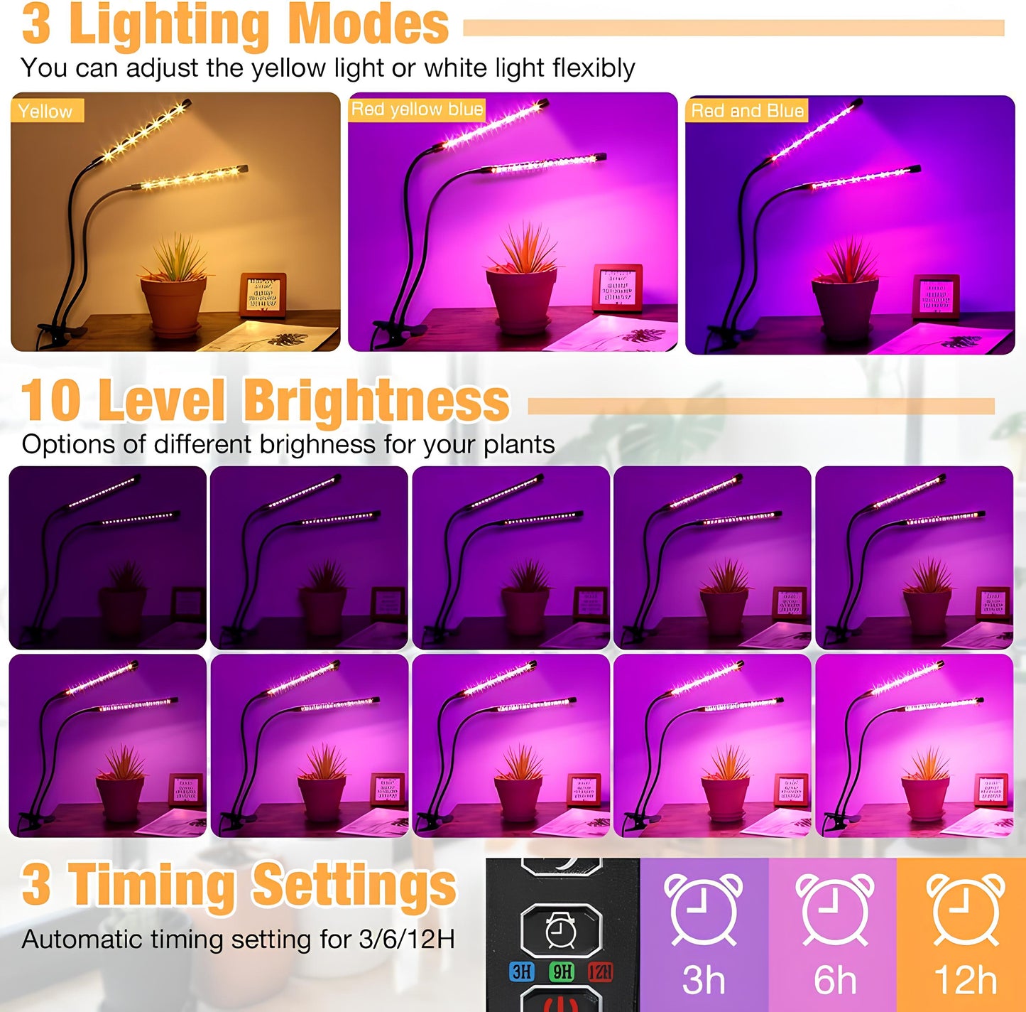 KORALAKIRI 2 Pack Grow Lights for Indoor Plant, Red Blue White Full Spectrum LED Plant Lights for Indoor Growing with Clamp for Seed Starting 2 Heads