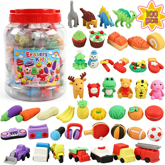 KORALAKIRI 100 Pcs Animal Erasers for Kids, 3D Mini Puzzle Take Apart Erasers, Bulk Desk Pets, Classroom Rewards and Prizes, Treasure Box, Party Favors, Back to School Supplies