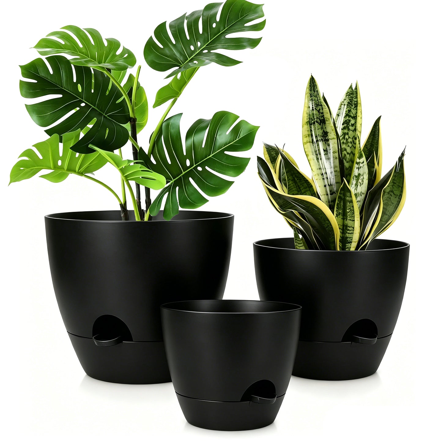 West Bay 12" 10" 9" Large Self Watering Plant Pots, 3 Pack Flower Pots Planters with Multi Mesh Drainage Holes for Indoor Outdoor Garden Plants and Flowers (All BLACK)