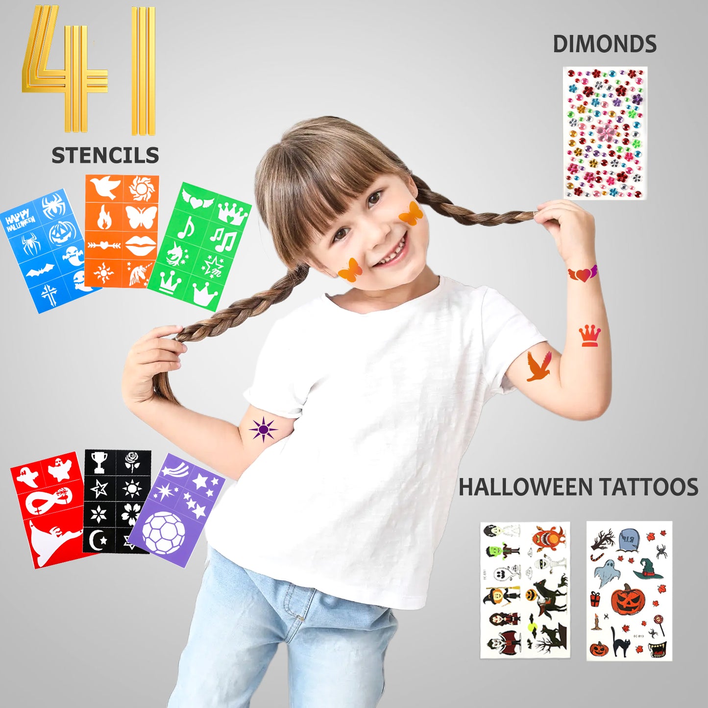 CandWuom Face Painting Kit for Kids –42 Colors Water Based Body Face Paint Includes Hair Chalks Comb, Brushes, Stencils, Professional Face Paint Kit for Halloween Makeup