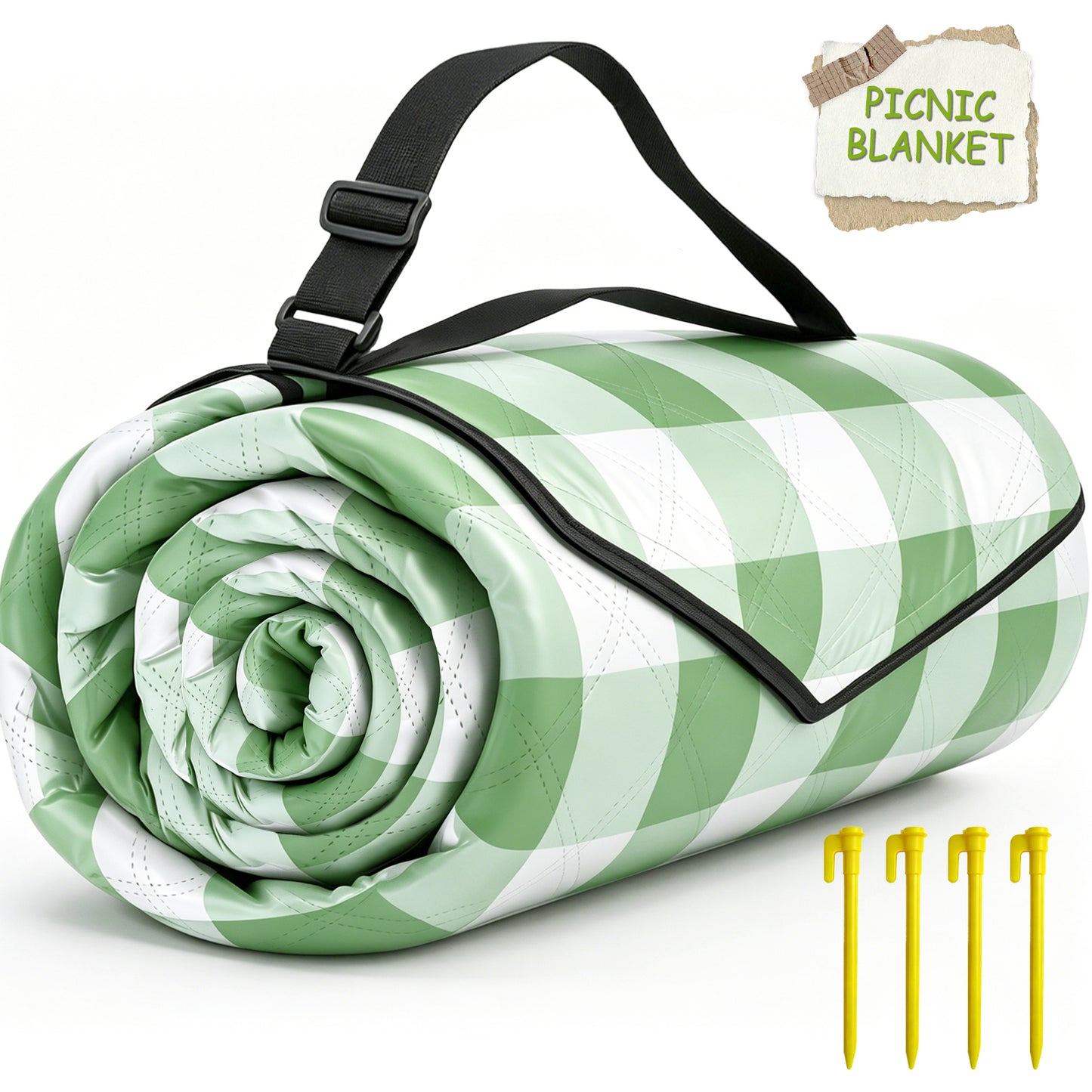 Large Picnic Blanket,80''x80'' Waterproof Foldable Blankets Picnic Mat for Outdoor Camping Grass Lawn Park Accessories Cute Couple Gifts Ideas Wedding Registry(Green White)