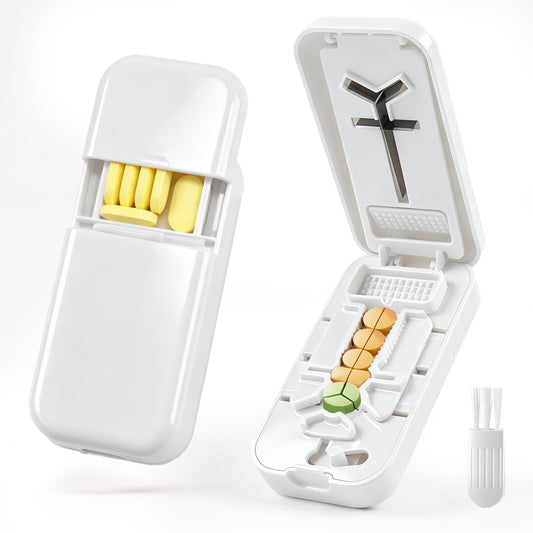 West Bay Pill Cutter Splitter for Small and Tiny Pills, Precisely Cuts into 1/2, 1/3, 1/4 | Portable & Easy-Grip Design | Back Storage
